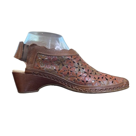 Pikolinos Romana Slingback Leather Floral Sandals Laser-Cut Heeled Size 8 - Picture 3 of 9